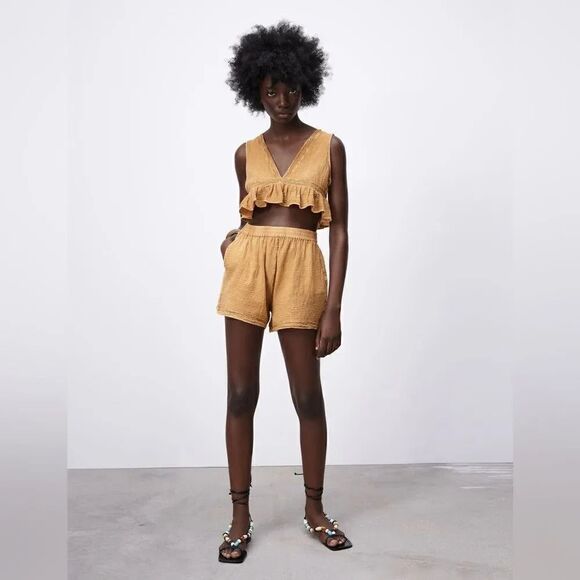 ZARA BOHO RUFFLED TOP AND COMFORT SHORTS - Picture 1 of 6